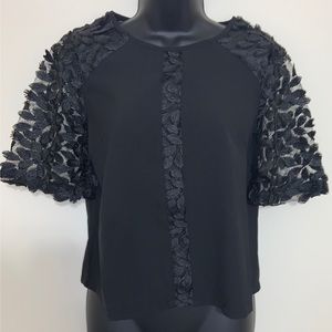 NEW! GRACIA Black Floral Lace Detail Blouse Medium